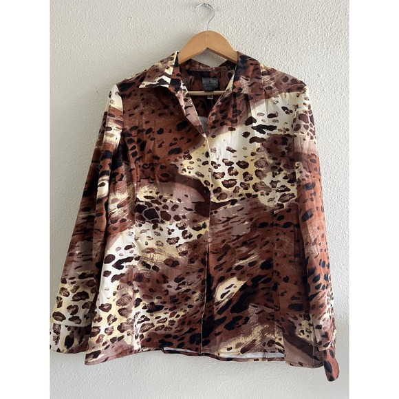 Chico's Additions Jacket Shirt Multi Animal Print Size 2 M/L Mob Neutral Office - Picture 1 of 7